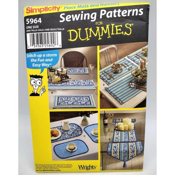 Simplicity Pattern 5964 Sewing Patterns for Dummies Place Mats Runners 2002 Uncu - Picture 1 of 11